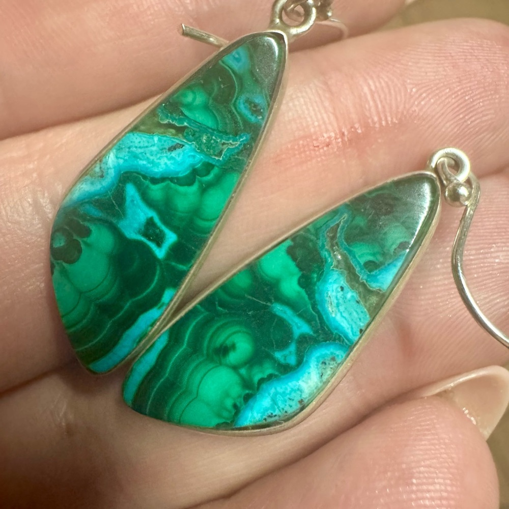 Green Malachite Dangle Earrings (ONE OF A KIND)